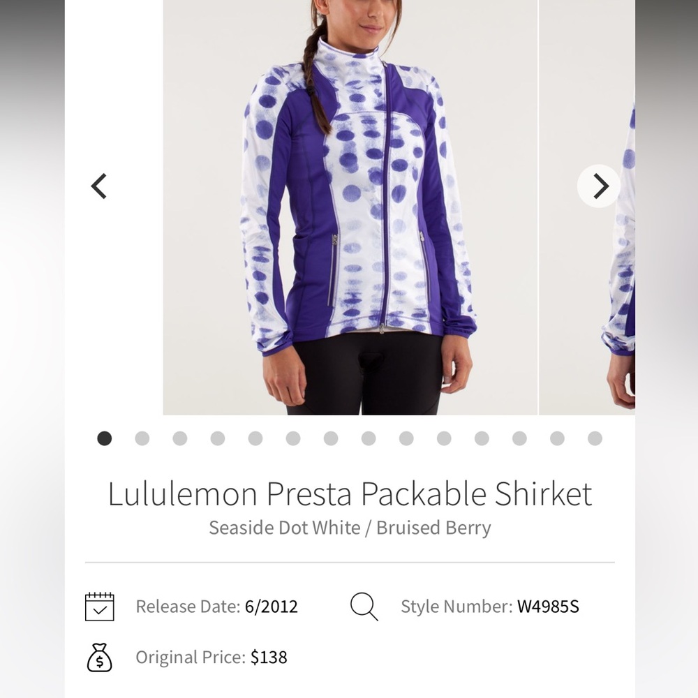 Lululemon Presta Packable Shirket Seaside Dot White / Bruised Berry - size 8